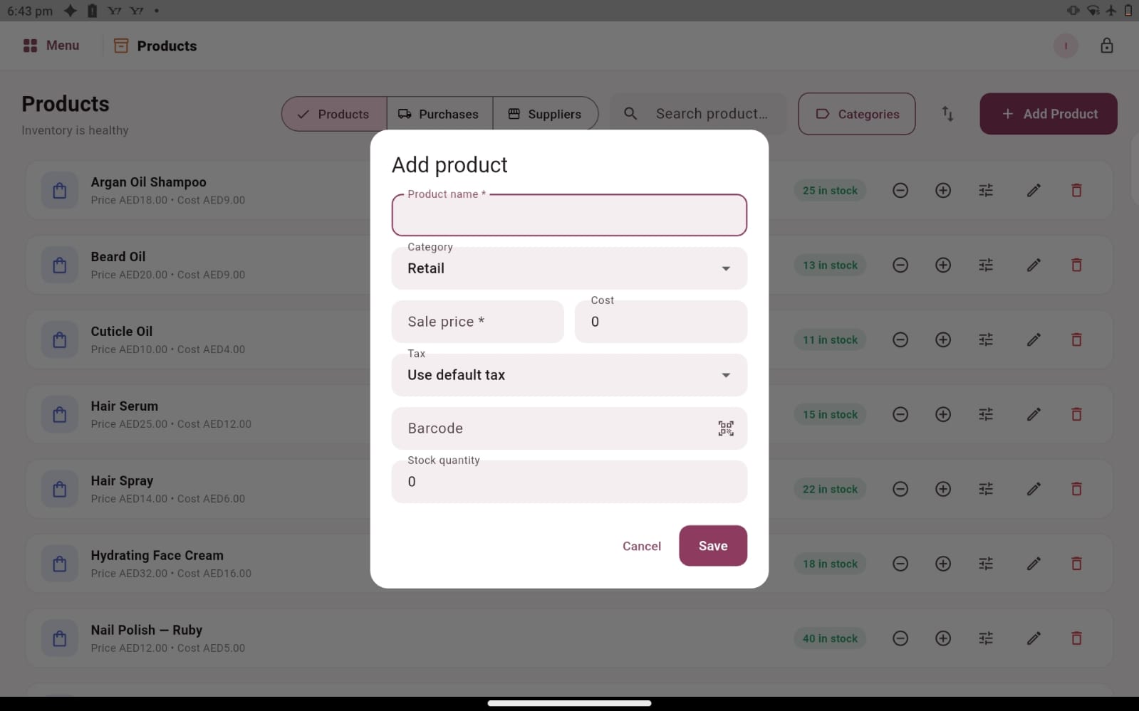 Products & stock — Salozi